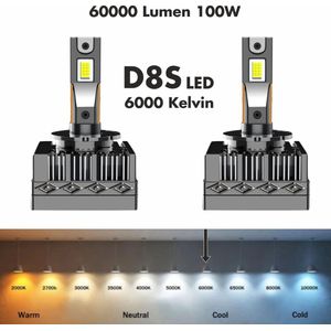 D8S LED lamp 60000 Lumen 100W CSP D8R (set 2 stuks) incl CANbus EMC CHip 6000k Ultra-bright Wit 110 Watt / Auto / Dimlicht / Grootlicht / Koplampen / Autolamp / Lampen / Autolampen / CANbus adapter 12v