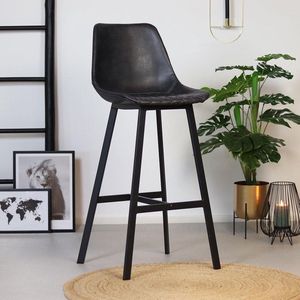 Bronx71® Barkruk industrieel Lauren antraciet - Zithoogte: 76cm - Barkrukken met rugleuning - Barstoelen met rugleuning - Barkruk leer (PU) - Barkruk grijs