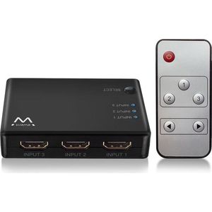 Ewent EW3730 4K HDMI Switch 3-poorts, toont 3 HDMI bronnen op een monitor