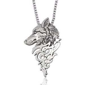 Tribal Wolf Heren Ketting Zilver Kleurig met Hanger - Kettingen Heren Dames - Cadeau voor Man - Mannen Cadeautjes