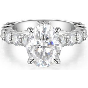 Majestica - 14k Witgouden Ovaal Moissanite Ring met Zijstenen - 3 karaat
