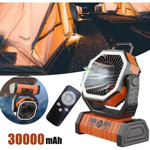 Brivia Elektrische Ventilator - Ideaal Voor Op De Camping - Outdooractiviteit - Vissen - Ideaal Voor Nood - Inclusief Afstandbediening Om Bijvoorbeeld Windsnelheid Aan Te Passen - Draagbaar - Oplaadbaar - 30000mAh - USB-C - 22x11x28cm