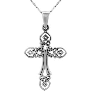 Zilveren ketting dames | Zilveren ketting met hanger, opengewerkt kruis met Keltische details