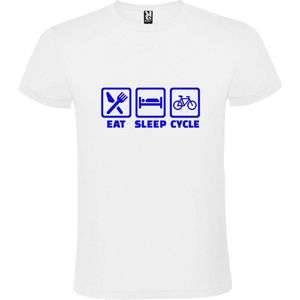 Wit T shirt met print van "" Eat Sleep Cycle "" print Blauw size S