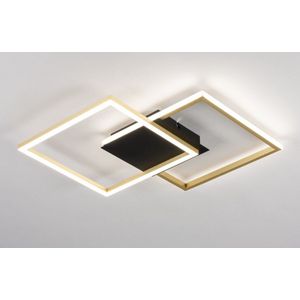 Lumidora Plafondlamp 74603 - Plafonniere - CUZCO - 2 Lichts - Ingebouwd LED - 24.0 Watt - 2400 Lumen - 2700 Kelvin - Zwart - Goud - Messing - Metaal - Met dimmer - Badkamerlamp