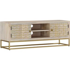 The Living Store Retro TV-meubel - Mangohout - 110 x 30 x 40 cm - Gouden frame