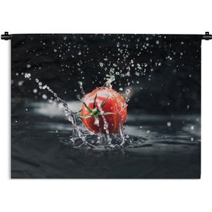Wandkleed - Wanddoek - Tomaat - Groente - Stilleven - Water - Rood - 90x67.5 cm - Wandtapijt