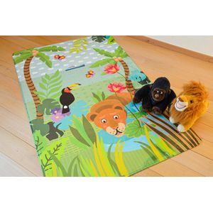 Kindertapijten.be - Jungle Kindertapijt - 110x170cm - Ultrazacht - Anti-slip - Wasbaar - Tapijt Kinderkamer / Tapijt Kinderen / Kindervloerkleed / Kindermat / Mat / Vloerkleed Kinderkamer / Speelmat / Speeltapijt / Speelkleed Dieren