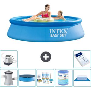 Intex Rond Opblaasbaar Easy Set Zwembad - 244 x 61 cm - Blauw - Inclusief Pomp Afdekzeil - Onderhoudspakket - Filter - Grondzeil - Zoutwatersysteem - Zwembadzout