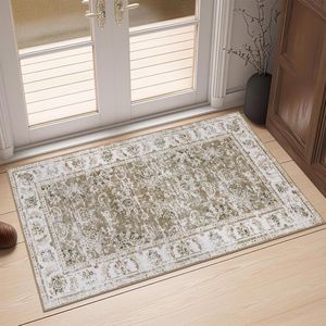 Lichtbruin tapijt woonkamer wasbaar superdunne vintage bloemen loper laagpolig lang keuken slaapkamer woonkamer meisje bloemen tapijtloper anti-slip onderlaag opvouwbaar 60x90cm