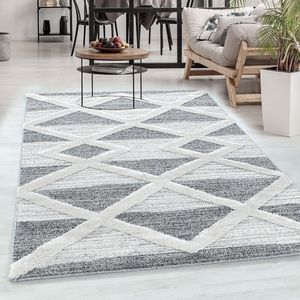 Flycarpets Sofia Modern Vloerkleed - Grijs / Crème - Laagpolig Tapijt Woonkamer - 200x290 cm