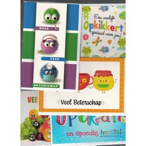 Beterschapskaarten - operatie - opkikkertje - herstel - wenskaart - set van 5 - ziekte