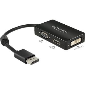 Premium DisplayPort 1.1a naar HDMI, DVI en VGA adapter / zwart - 0,15 meter