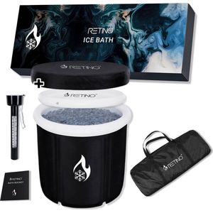 Retino™ Ijsbad XXL - Ice Bath - Zitbad - Opvouwbaar Bad - Bath Bucket - Buitenbad - Inclusief Afdekhoes - Inclusief Isolerende Thermische Deksel - Wim Hof Methode - Inclusief Ingebouwd Zitkussen - Thermometer - Voetpomp - Zwart