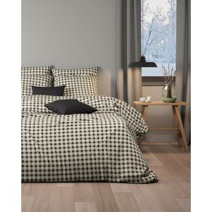 Mistral Home - DEKBEDOVERTREK - flanel - 260 x 240 cm + 2x 65 x 65 cm - extra breed - ruiten - écru/donkergrijs