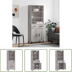 The Living Store Opbergkast - Hoge Kast - Grijs Sonoma Eiken - 69.5 x 34 x 180 cm