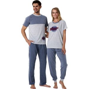 Feyza - Bijpassende Pyjamas Voor Koppels, Korte Mouwen, Heren, Blauw - S