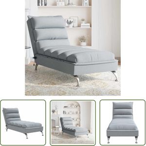 The Living Store Massage chaise longue met kussens stof lichtgrijs - Massagerstoel - Massage Fauteuil - Loungestoel - Ligstoeltje - Stoffen Meubels