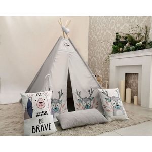 Luxe handgemaakte hert tipi tent speeltent - wigwam voor kinderen 110 x 110 x 160 cm inclusief 3 kussens en grond kleed - gemaakt van 100% katoen en pluche - premium kwaliteit en een uniek design