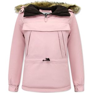 Dames Anorak Winterjas met Bontkraag - Pink