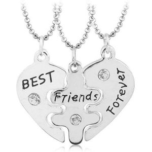 Lumici® | Best Friends For Ever - Beste Vrienden Voor Altijd - 3 Delig - Zilver - BFF - Vrienden Ketting - Geschenk - Sieraad - Friends - Cadeau Voor Vrouwen - Moederdag Cadeau - Valentijn - Liefde - Verrassing
