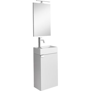 Badplaats Toiletmeubel Apollo LED 40 x 22 cm - Hoogglans Wit - Fonteinmeubel met Wastafel en Spiegel
