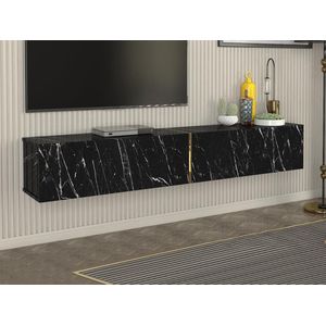 Vente-unique Zwevend tv-meubel met 2 deurtjes - Zwarte marmerlook - DINOMA L 181.8 cm x H 30 cm x D 31.7 cm