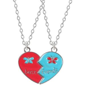 Kasey Vriendschapsketting - BFF ketting voor 2 - Blauw/Rood Hart - Vlinder