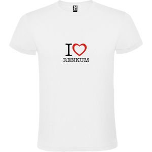 Wit T shirt met print van 'I love Renkum' print Zwart / Rood size XXL
