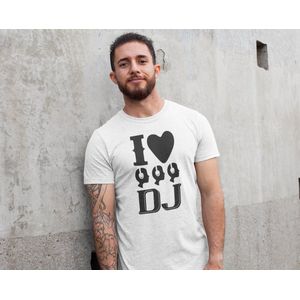 Rick & Rich - T-Shirt I Love DJ - T-shirt met opdruk - T-shirt Muziek - Tshirt Music - Wit T-shirt - T-shirt Man - Shirt met ronde hals - T-Shirt Maat M