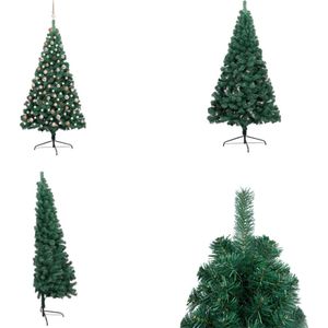 vidaXL Kunstkerstboom met LED's en kerstballen half 180 cm groen - Kunstkerstboom - Kunstkerstbomen - Kerstboom - Kerstdecoratie