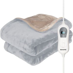 Auronic Elektrische Deken - Warmtedeken - 3 Warmtestanden - 2 Persoons - Bovendeken - Met Timer - 200 x 180 cm - Grijs