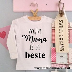 Baby shirtje jongen of meisje tekst mijn mama is de beste | lange mouw T-Shirt | wit zwart| maat 80 | liefste  leukste kleding babykleding cadeau verjaardag eerste moederdag