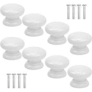 Witte houten kastknoppen - 8 stuks - 33 mm - massief - ideaal voor meubels