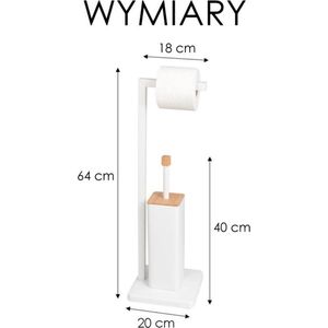 Wc borstel met houder - en toiletrolhouder - 20x20x64 cm - wit
