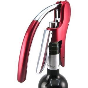 Professionele Zinklegering Power Wijnopener - Premium Verticale Hendel Kurkentrekker met Ingebouwde Folie Cutter - Ober Flesopeners Kit (Rood) kurkentrekker wijn