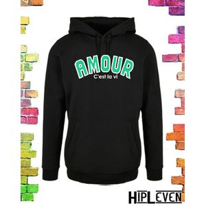 Stoere Zwarte dames hoodie “AMOUR” | maat L/38