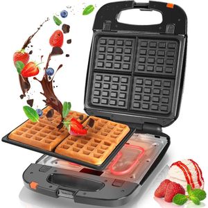 Wafelijzer 1200 W - 4 Wafels Verwisselbare platen - Automatische Temperatuurcontrole - Eenvoudige schoonmaak - Belgische Luikse wafels - Ontbijt Dessert bereiden - Waffle mix wafelijzer met verwisselbare platen