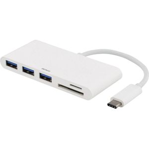 DELTACO USBC-HUB USB-C naar 3 x USB 3.1 HUB met ingebouwde microSD en SD kaartlezer adapter wit