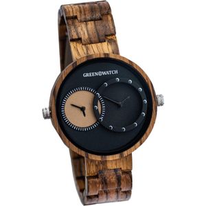 Greenwatch Hout horloge met twee tijdzones