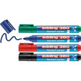 edding 380/4 S flipovermarker set - zwart, rood, blauw, groen - ronde punt 1,5-3mm - gemaakt voor flipcharts - drukt niet door op papier