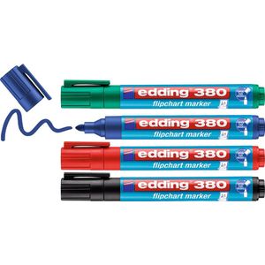 edding 380/4 S flipovermarker set - zwart, rood, blauw, groen - ronde punt 1,5-3mm - gemaakt voor flipcharts - drukt niet door op papier