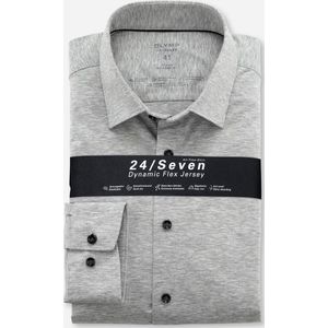 OLYMP Luxor 24/Seven modern fit overhemd - zilvergrijs tricot - Strijkvriendelijk - Boordmaat: 37