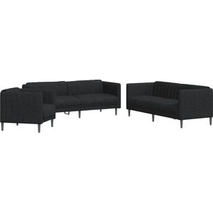 vidaXL Loungeset - 3-delig - Stof - Zwart