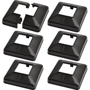Paalbodembedekking Platen - Decoratieve Split Paal Rok Cover - Trap Leuning Hek - 6 stuks 50 x 50 mm (Zwart)