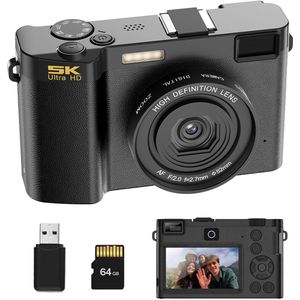 Gloovon Digitale Camera - 64MP - 5K Video - Fotocamera - 18x Zoom - Compact Camera - WiFi Connectie - Incl. 64GB TF-kaart - Zwart