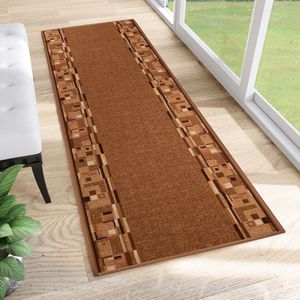 Tapiso Antislip Rubber Mat Beige Licht Bruin Klassiek Rubbermat Tapijt Maat- 100x350