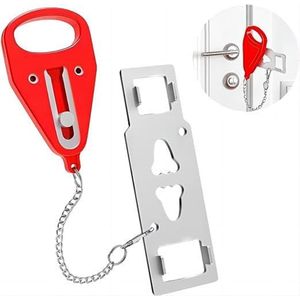 Draagbaar Deurslot - Deurstopper - Deurslot zonder boren - Draagbaar Reis Slot - Veilig - Antidiefstal - Zelfverdediging - Stevig - Anti-Inbraak - Staal - Portable Door Lock - Hotel - appartement - Reis Slot Deur - rood
