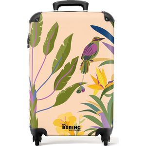 NoBoringSuitcases.com® - Handbagage koffer lichtgewicht - Reiskoffer trolley - Oranje met tropische print - Rolkoffer met wieltjes - Past binnen 55x40x20 en 55x35x25