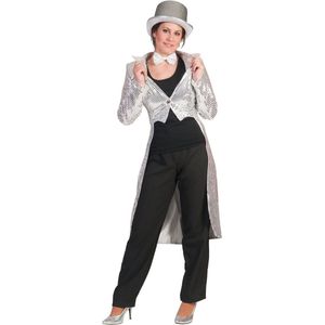 Funny Fashion - Glitter & Glamour Kostuum - Frackjas Zilver Vrouw - Zilver - Maat 36-38 - Carnavalskleding - Verkleedkleding